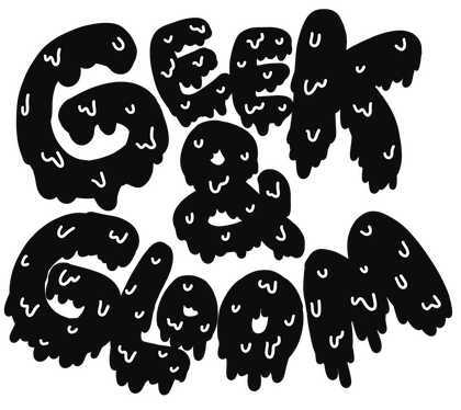 black and white melting text spelling GEEK&GLOOM